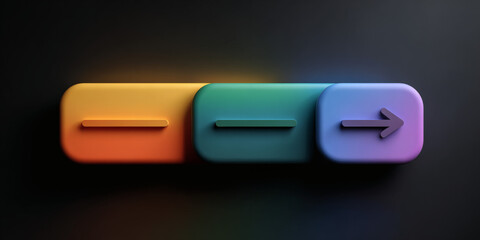 Three colorful buttons with arrow and gradient