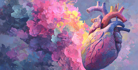 Brain of young man with heart splash, love and passion, self esteem and mental health care concept, positive thinking, creative mind, generative AI