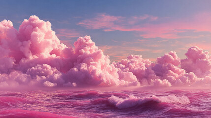 The Vibrant sunset over the ocean with pink clouds and waves serene seascape at dusk