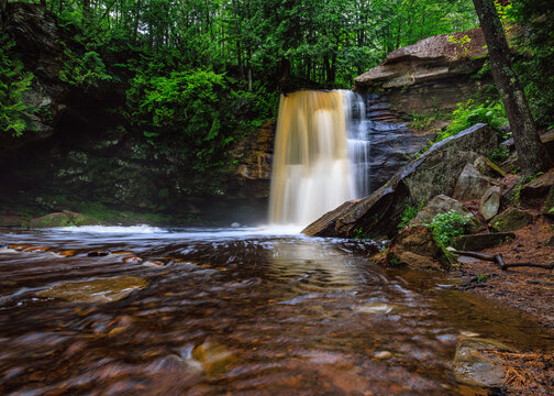 Middle Hungarian Falls outside Hubbell, Michigan, Upper Peninsula on a wet and dreary day