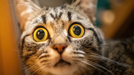surprised cat make big eyes. American shorthair surprised cat or kitten funny face big eyes, cute, domestic, kitten, feline, Emotional surprised, kitty, wow