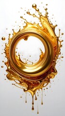 Golden Liquid Splash Ring Abstract Luxury Circle