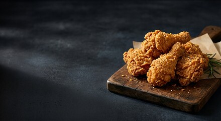 Crispy Fried Chicken Advertising Background with Dark Mood and Copy Space