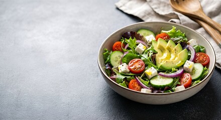 Fresh Salad Healthy Food Advertising Background with Dark Copy Space Design