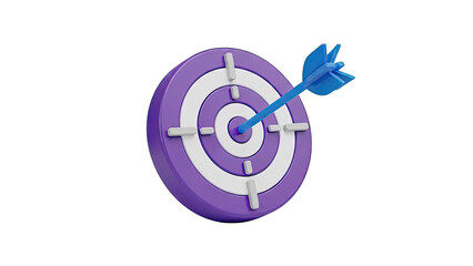 3D Render of a Purple Target with a Blue Arrow Hitting the Bullseye