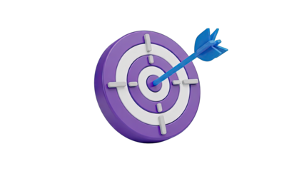 3D Render of a Purple Target with a Blue Arrow Hitting the Bullseye
