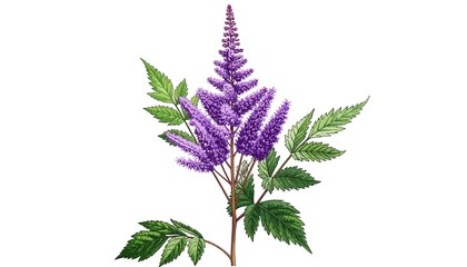 Elegant Astilbe Illustration - A Botanical Masterpiece in Purple and Green.