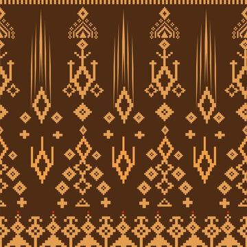 Seamless Pixel Art Tribal Pattern in Brown Tones