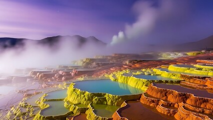 A geothermal terraced hot spring landscape