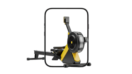 Modern Rower Machine with Black and Yellow Accents