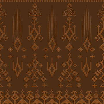 Seamless Pixel Art Tribal Pattern in Brown Tones