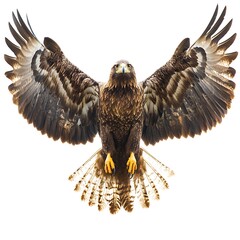 Majestic Golden Eagle with Wings Spread on White Background