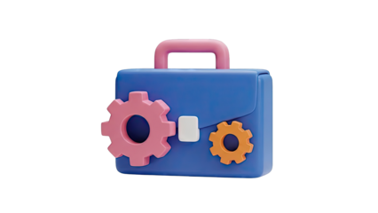 3D Render of Blue Briefcase with Gears