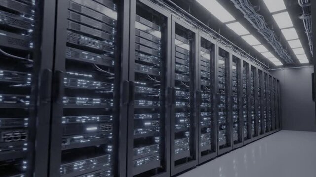 Modern Data Center Server Racks in High-Tech Facility