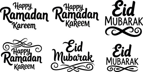 Fototapeta premium Ramadan Kareem and Eid Mubarak calligraphy vector designs for festive greetings and celebration messages in elegant style