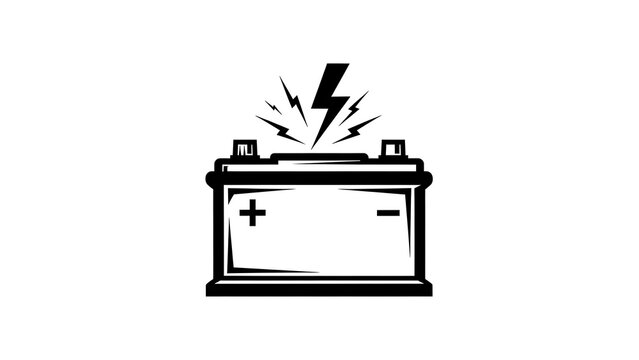 Minimalist Black Car Battery Icon with Lightning Bolt Symbol Vector Illustration Isolated on White