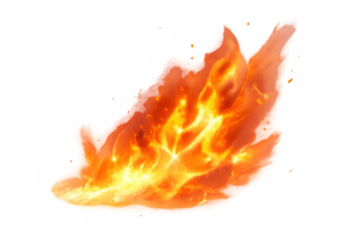 Burning fire flames creating a hot and bright inferno with sparks, isolated on a transparent background