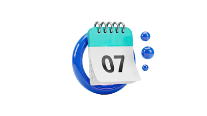 3D Calendar Icon with Number 07 and Blue Bubbles
