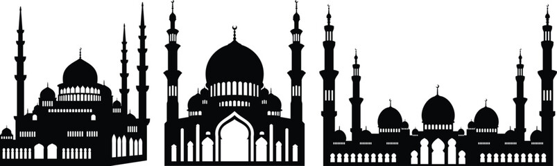 Set of Islamic Mosque Silhouettes with Minarets © Tri