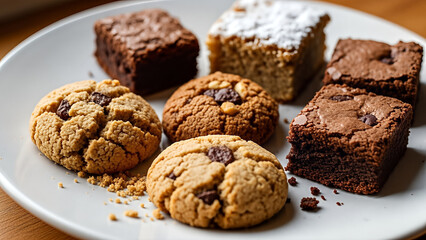 Fototapeta premium Assorted Chocolate Chip Cookies and Brownies on Plate.