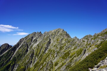 北アルプス　前穂高岳から望む奥穂高岳と吊尾根