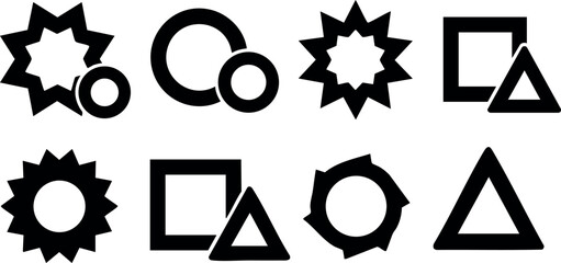 Abstract geometric shapes collection with stars circles squares triangles and hexagons in black vector design