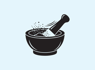 Minimal mortar and pestle silhouette for spice preparation theme
