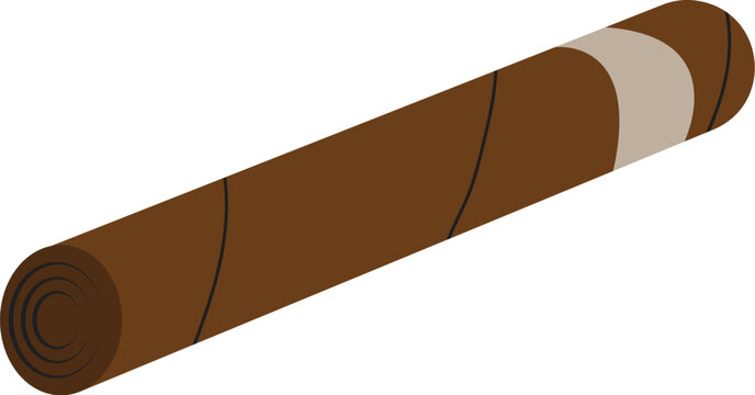 Brown tobacco cigar vector illustration with a tan paper band. Premium cuban smoking object, luxury lifestyle, gentleman's club, and relaxation concept isolated on a white background.