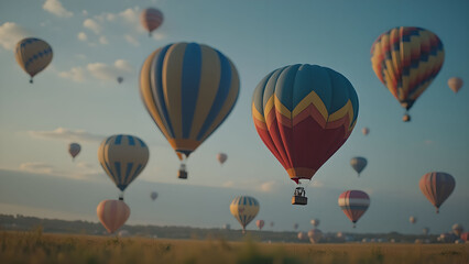 Obraz premium Hot air balloons flying over field