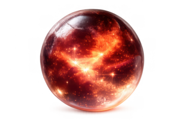 Cosmic crystal orb with glowing nebula and stars reflecting inside sphere, abstract universe concept, transparent background