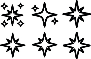 Obraz premium Various black star shapes vector set with sparkle and twinkle designs for decoration and graphic projects