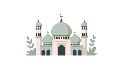 Fototapeta premium Minimal Mosque Illustration with Plants Flat Vector Design