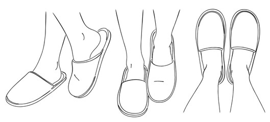 スリッパを履く足の動作イラスト（室内・日常生活）