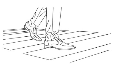 横断歩道を歩く革靴の足元の線画イラスト｜ビジネス・決断・前進のコンセプト