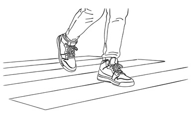横断歩道を歩くスニーカーの足元の線画イラスト｜日常・前進・スタートのコンセプト