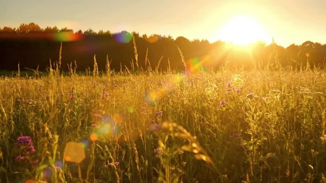 Rural Road Haze sun flare summer Intense sun flares creating a hazy, dreamlike effect over a winding, empty rural road in the peak of