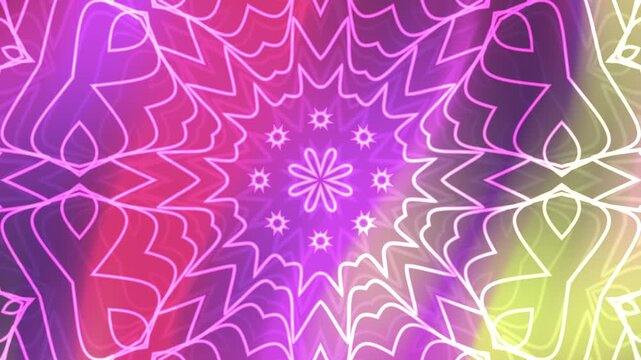 Symmetrical kaleidoscope overlay pattern with pink and purple hues. Great for backgrounds, textures, packaging design, and abstract art projects.