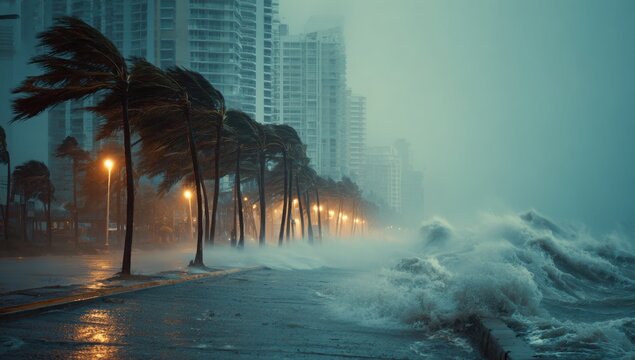Hurricane Storm Surge Palm Trees City