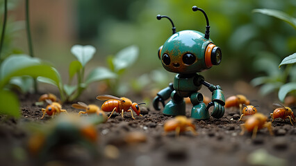 Robot and insects in the garden
