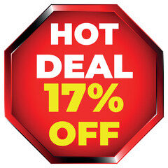 Red Octagon Hot Deal 17 Percent Off Sign sale discount