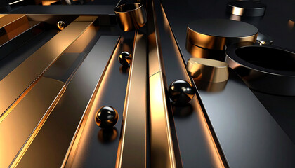 Modern Abstract Metallic Structure with Glowing Light Elements