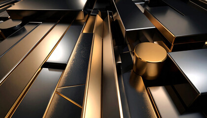 Futuristic Metallic Abstract Surface with Golden Highlights