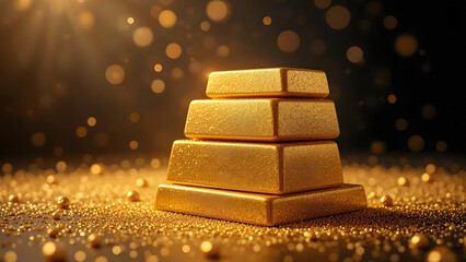 Stacked textured gold bars pyramid, finance, wealth, and investment concept