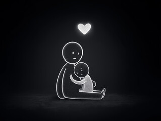 Minimalist Parent Hugging Child Drawing for Child Protection Services