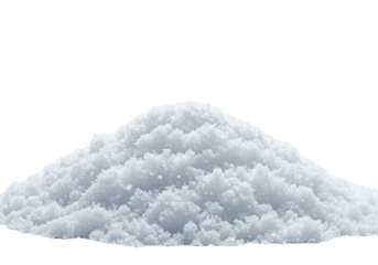 hyper-realistic macro studio shot of a voluminous pile of transparent snow with granular texture and sharp edges, isolated on a transparent background with falling snowflakes. concept of winter