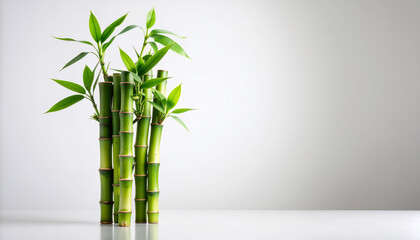 Green Bamboo Trees Border with Copy Space with Fresh Green Leaves on Isolated White Background