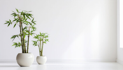 Green Bamboo Trees Border with Copy Space with Fresh Green Leaves on Isolated White Background