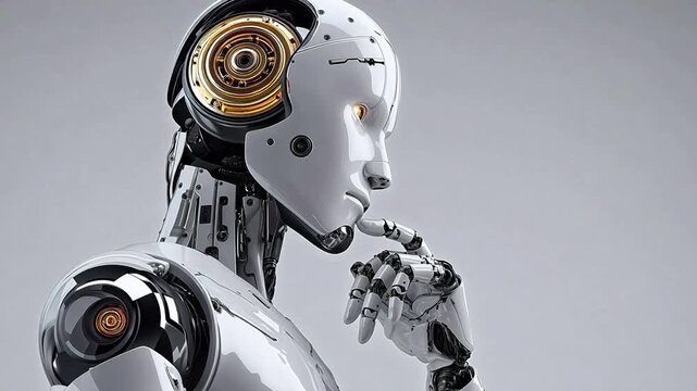 Humanoid robot in contemplative pose