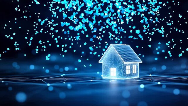 Digital house with glowing network connections