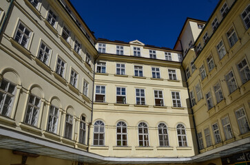 Czech Republic, Prague September 7, 2025, historic facade of a tenement house in Prague